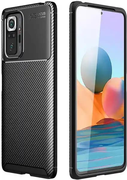 Xiaomi Redmi Note 10 Pro için dayanıklı ve şık karbon desenli kılıf seçeneği
