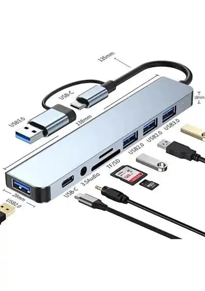 Comse 8 in 1 USB Type-C Çok Portlu Hub ile Çok Fonksiyonlu Bağlantı Çözümü