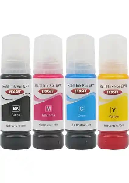 Epson Ecotank Uyumlu 4 Renk Muadil Mürekkep Seti Yüksek Kalite ve Ekonomik Çözüm