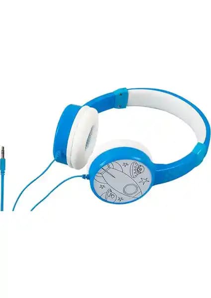 Kids Colouring H-31115 Mavi Çocuk Kulaklığı 3.5 mm AUX Girişli Güvenli ve Konforlu Tasarım
