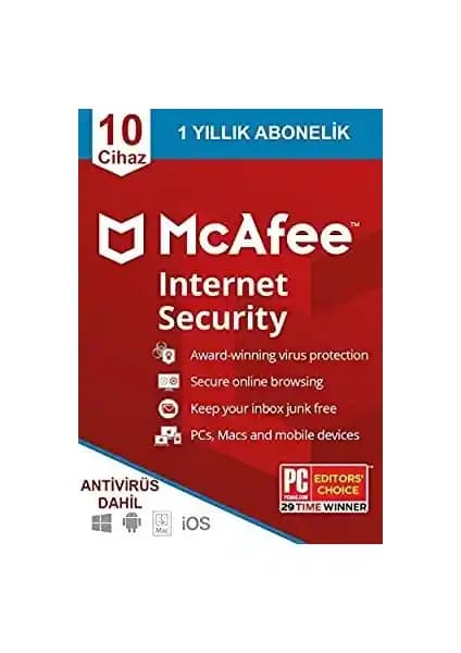 McAfee Internet Security 10 Cihaz 1 Yıl Güncel ve Güçlü Koruma Çözümü