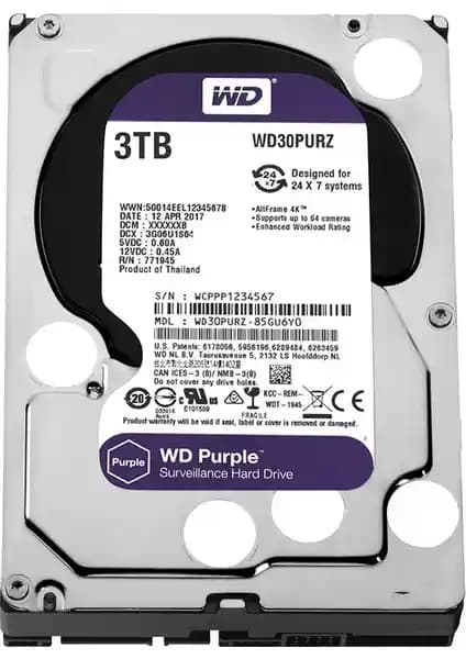 WD Purple 3TB Güvenlik Kamerası Diski SATA III 6Gbit/s 64MB WD30PURZ