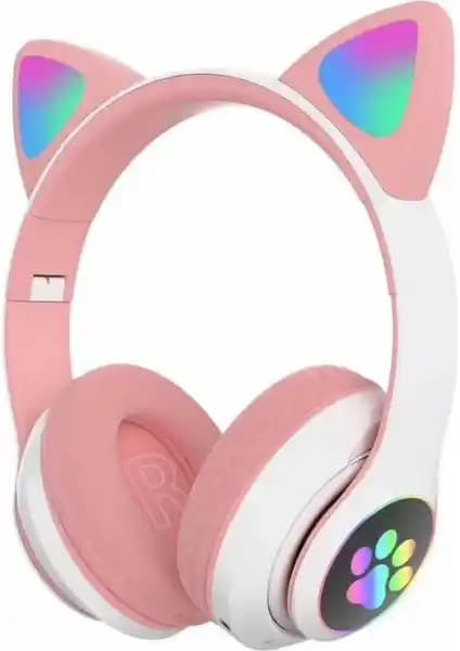 Çocuklar ve gençler için uygun kedi temalı Bluetooth ve kablolu kulaklıklar
