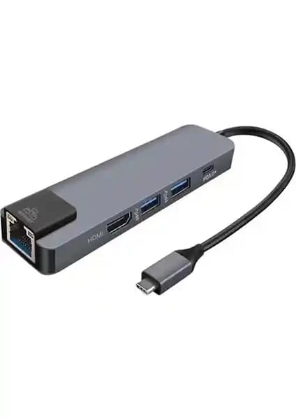 Alfais 4332 Çok Fonksiyonlu USB-C Adaptör HDMI, Ethernet ve USB 3.0 Portlarıyla