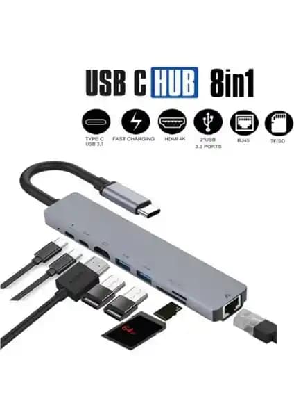 Bonjux MacBook ve Diğer Cihazlar İçin Çok Fonksiyonlu USB Type-C Hub'u