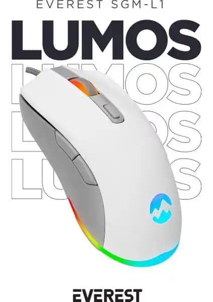 Everest SGM-L1 Lumos Beyaz/Gri Gaming Oyuncu Mouse Yüksek Hassasiyet ve RGB Özellikleriyle