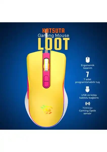 Katsuta T4-1665 Loot RGB 7200DPI Makrolu Gaming Mouse Performans ve Tasarım Özellikleri