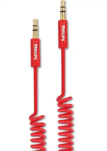 Philips SWR2102/93 Spiral AUX Ses Kablosu 3.5 mm jack dayanıklı ve yüksek kaliteli