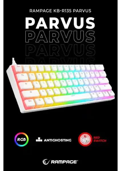 Rampage KB-R135 Parvus Beyaz RGB Mekanik Oyun Klavyesi Type-C Bağlantılı ve Red Switch Teknolojisiyle