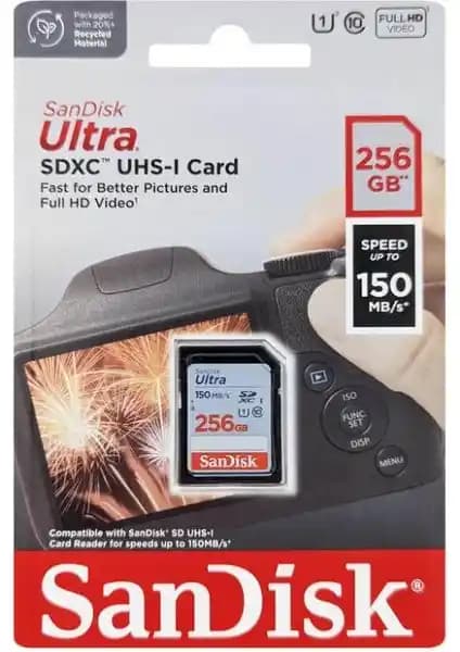 SanDisk Ultra 256GB SDHC/SDXC UHS-I Hafıza Kartı Yüksek Kapasite ve Hızlı Aktarım