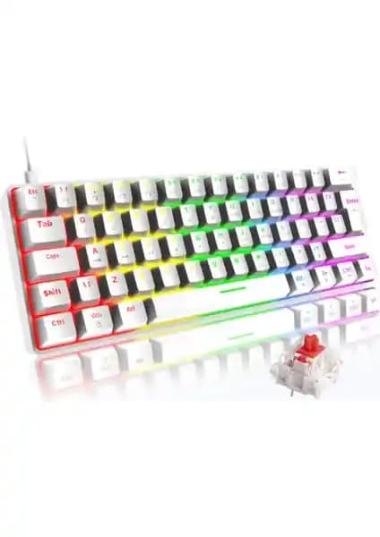 Silabor RGB Beyaz Renk Kırmızı Switch T60 Mekanik Klavye Üstün Performans ve Estetik Özellikler