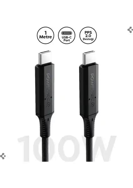 Spigen USB-C to USB-C 1 Metre E-Mark Çipli Örgü Kablo Güç ve Hızlı Veri Transferi