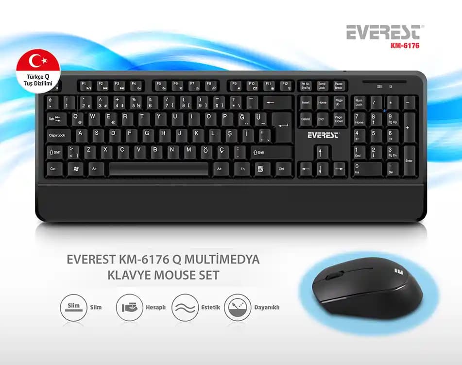 Everest KM 6176 Kablosuz Klavye ve Mouse Seti: Ergonomik ve Dayanıklı Ofis ve Ev Kullanımı Çözümü