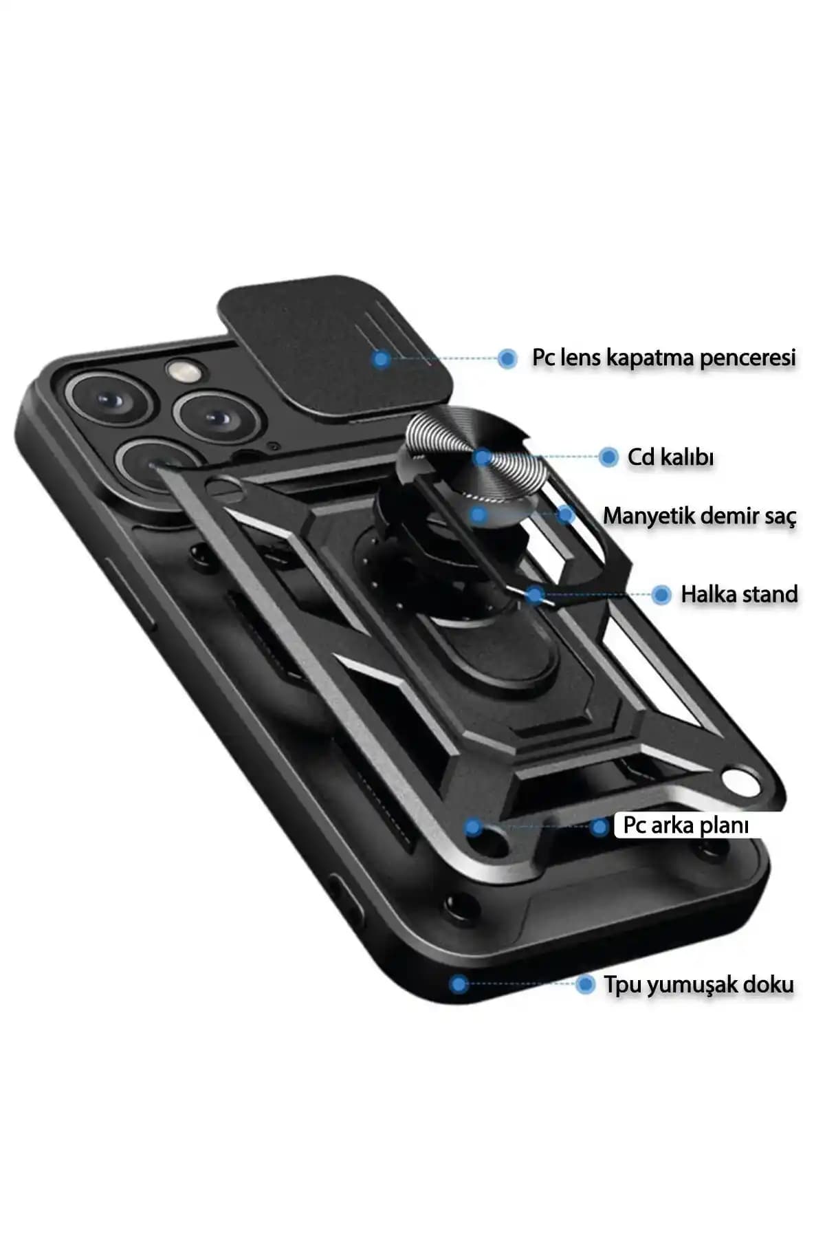 Kamera Koruma Yüzüklü Sürgülü Telefon Kılıfı Güvenlik ve Estetik Bir Arada
