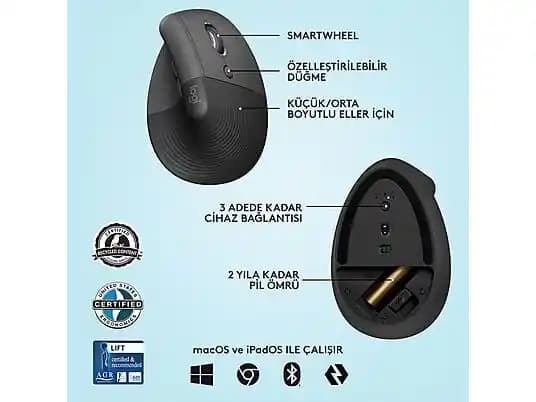 Logitech Lift Ergonomik Sessiz Fare: Konfor ve Verimlilik İçin Tasarlanmış Ürün