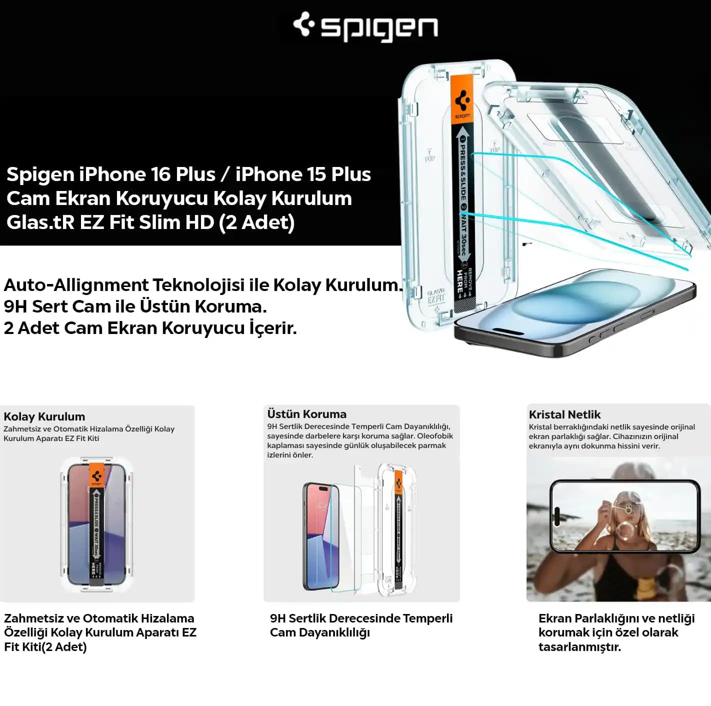 Spigen iPhone 16 Plus Temperli Cam Ekran Koruyucu Özellikleri ve Avantajları