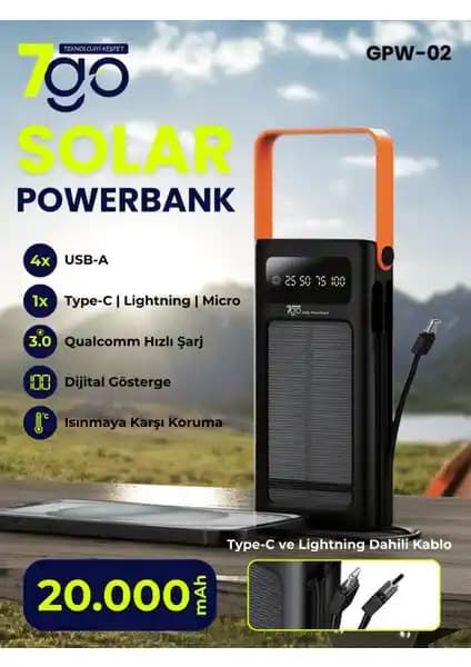 7Go Gpw-02 20.000mAh Solar Powerbank: Taşınabilir Enerji Çözümü ve Güneş Şarj Özelliği