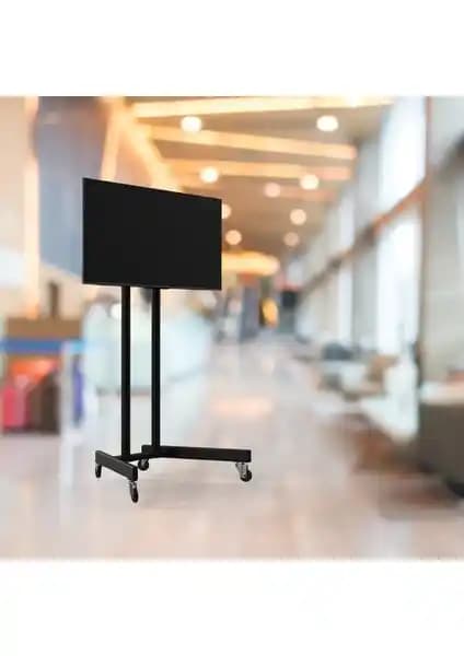 Alpin TV Fuar Standı Metal Ayaklı Tekerlekli Televizyon Sehpası Profesyonel Kullanım İçin