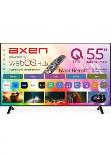 Axen AX55QMN252 55 İnç 4K UHD QLED Akıllı Televizyon Ev Eğlencesi İçin Uygun