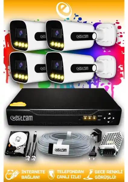 Elitcam Zebra 4 Kameralı Dış Kamera Seti Güvenlik Çözümü Yüksek Çözünürlük ve Dayanıklılık