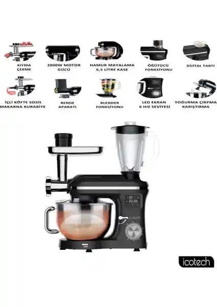 Icotech SM50 Çok Fonksiyonlu Güçlü Mutfak Mikseri 6,5 Litre Hazne ve Dijital Özellikler