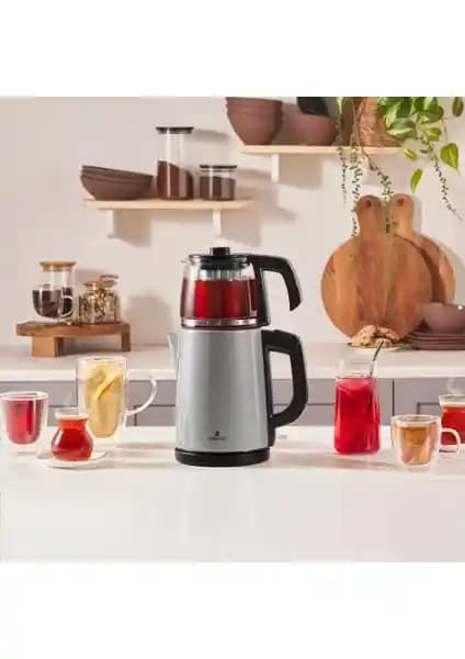 Karaca 2 in 1 Çay Makinesi ve Kettle Antrasit Inox Modern Tasarım ve Yüksek Performans