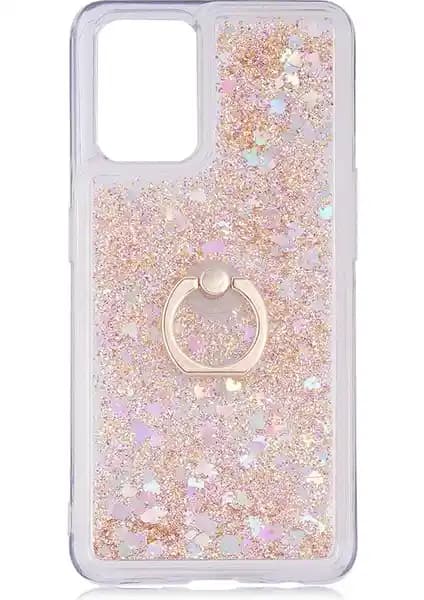 KNY Oppo A74 Kılıfı Sıvı Simli Yüzüklü Kapak Estetik ve Koruyucu Tasarım