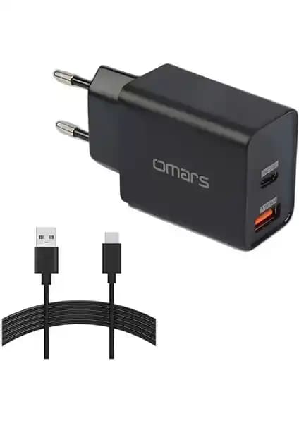 Omars 18W Çift Çıkışlı USB Type-C Hızlı Şarj Cihazı - Güvenli ve Pratik Kullanım