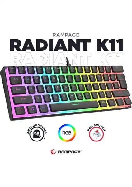 Rampage RADIANT K11 Siyah Type-C Bağlantılı RGB Mekanik Oyun Klavyesi
