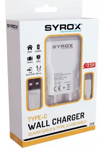 Syrox J28 Şarj Aleti ve Type-C Kablo Seti Günlük Kullanım ve Seyahatler İçin Uygun