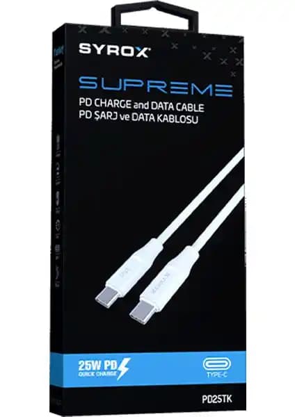 Syrox PD25TK Type-C 25W Hızlı Şarj ve Veri Kablosu Uzun Ömürlü Kullanım İçin Tasarlandı
