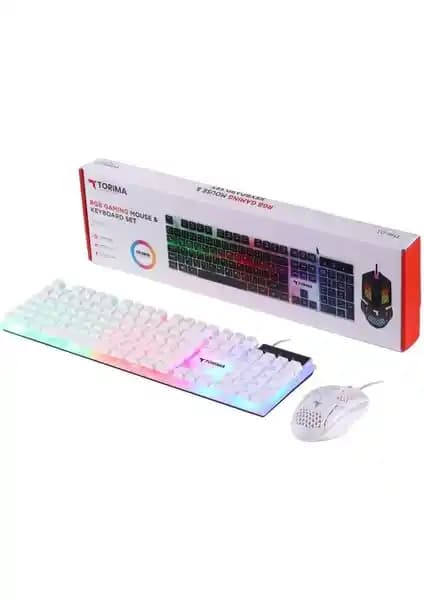 Torima TMK-03 RGB Işıklı Kablolu Klavye ve Mouse Seti Beyaz Tasarım