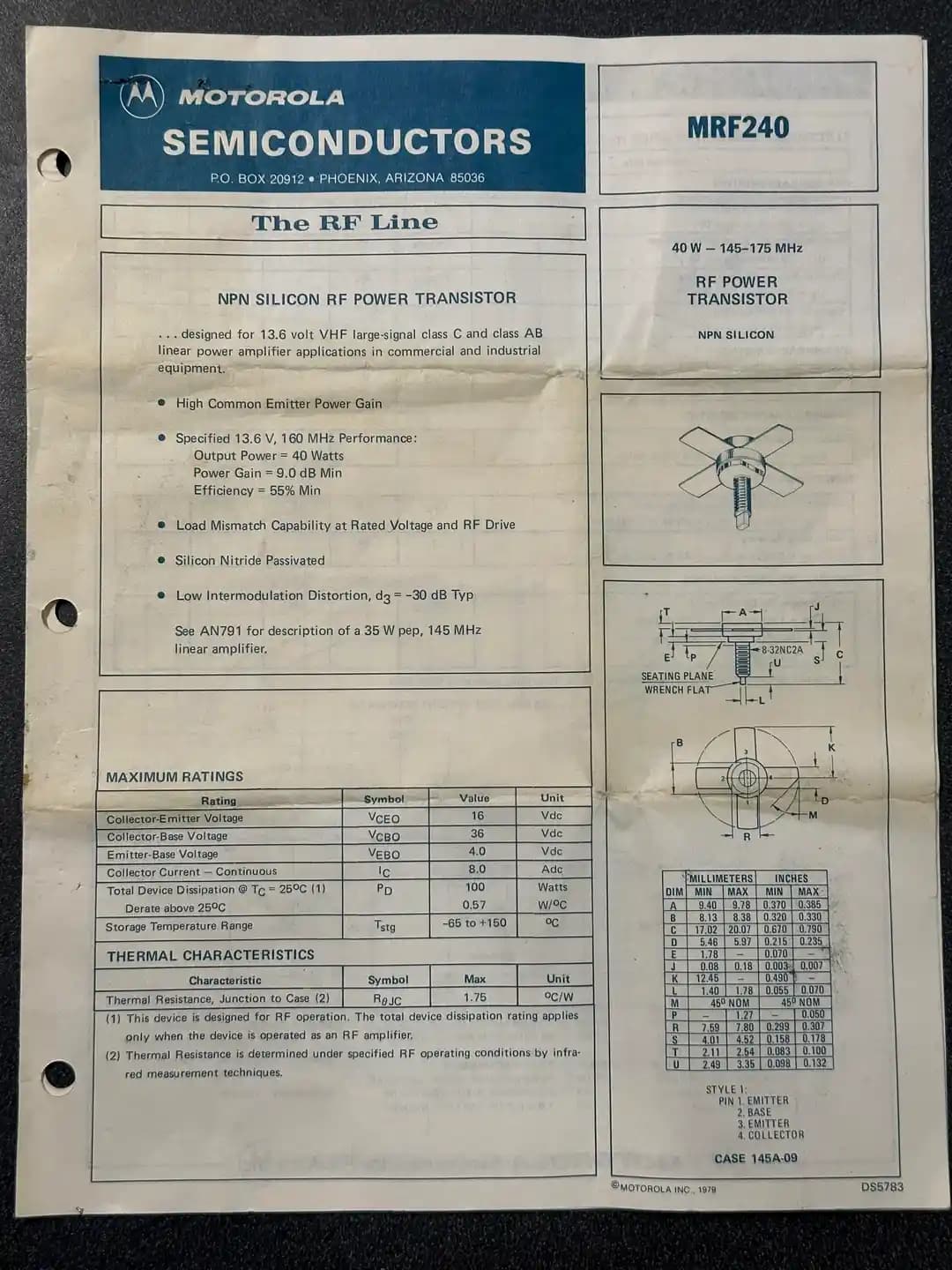 Motorola MRF240 ve MRF247 Transistörlerinin Teknik Özellikleri ve Kullanım Alanları