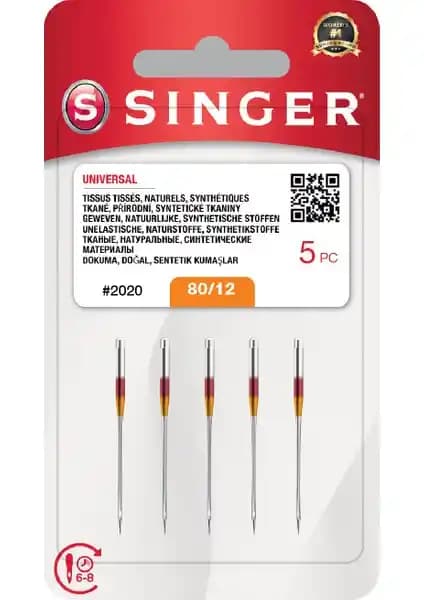 Singer 12 Numara Standart İğne 5'li blister seti yüksek kalite ve dayanıklılık sağlar