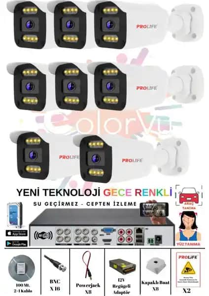 Prolife 8 Kameralı Güvenlik Kamerası Seti Yüksek Çözünürlük ve Akıllı Özelliklerle Güvenliği Artırır