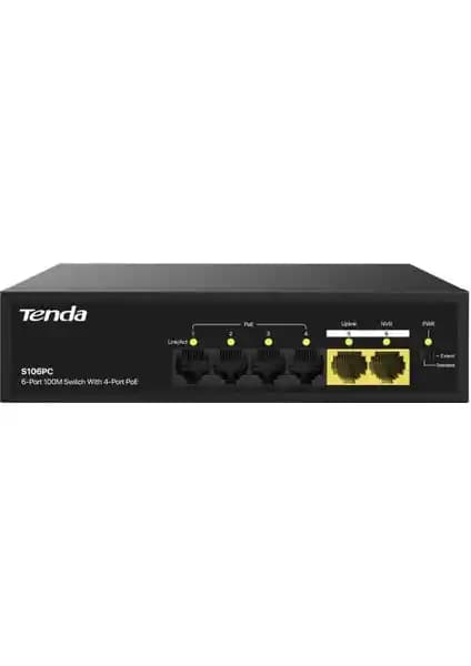 Tenda S106PC 6 ve 4 Port PoE+ Destekli Güçlü ve Dayanıklı Ağ Anahtarı Özellikleri