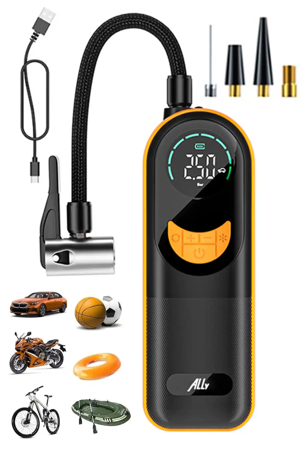 Ally ST-5520 Dijital Basınç Göstergeli Oto Lastik Şişirme Pompası Hava Kompresörü Siyah