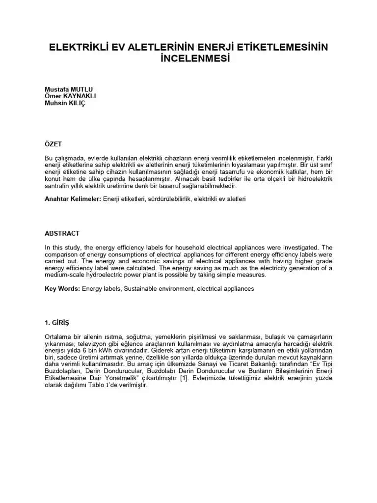 Ev Aletlerinin Enerji Tüketimi: Cihaz Türü, Yaş ve Kullanımın Etkileri