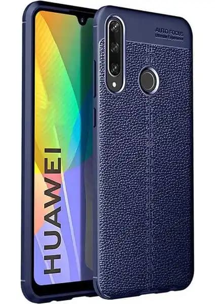 Huawei P40 Lite E için Case 4U Rugan Armor Deri Görünümlü Silikon Kılıf - Lacivert