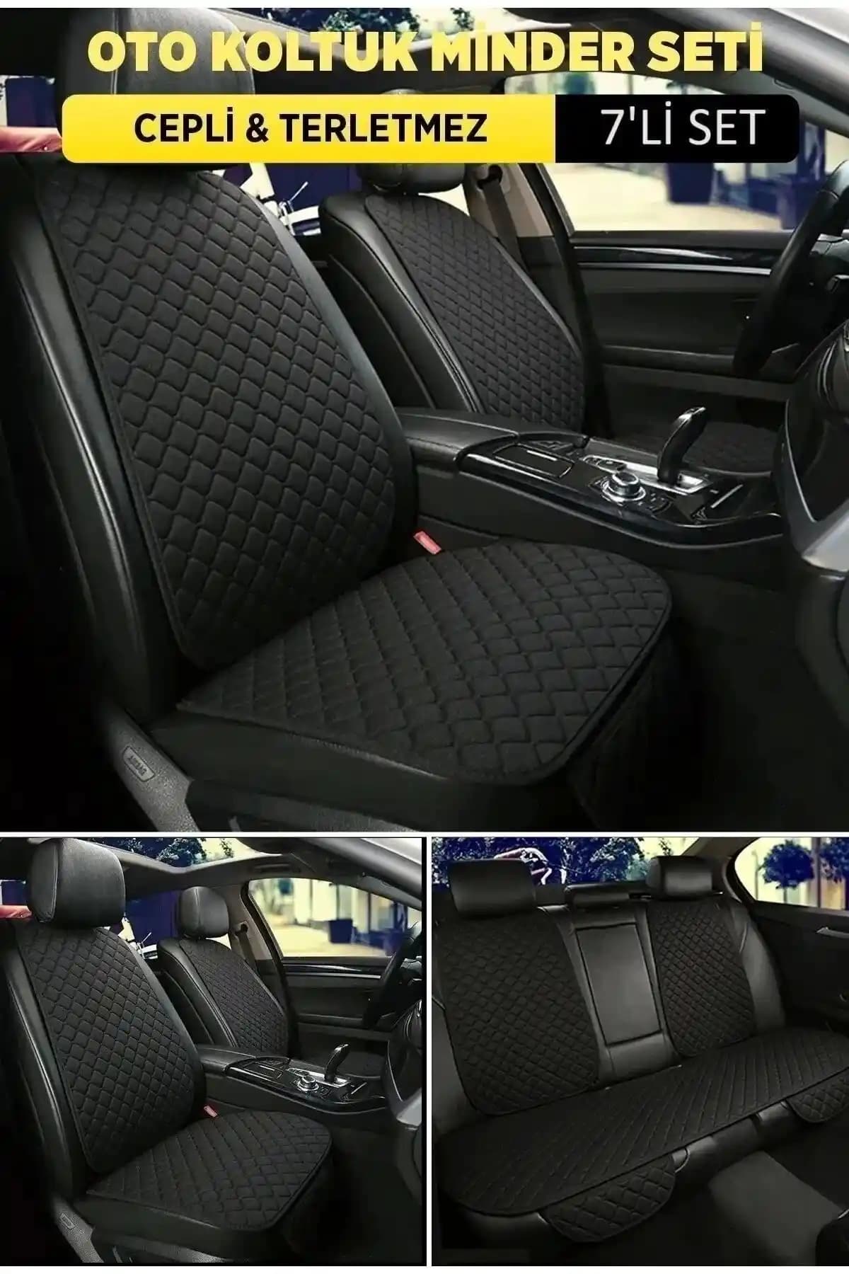 NAZ OTO Ergonomik ve Terletmez 7 Parça Araba Koltuk Minderi Seti Siyah