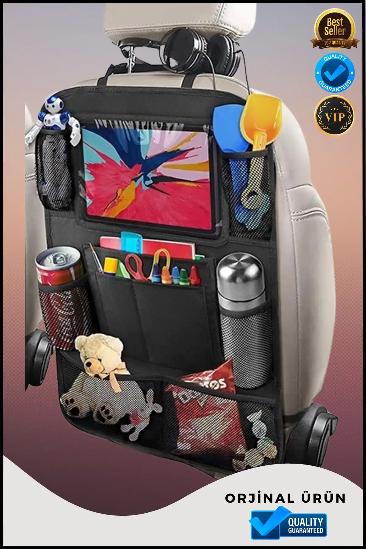 Overbazaar Araba Koltuk Arkası Organizer ve Tablet Tutucu ile Araç İçi Düzen Sağlama