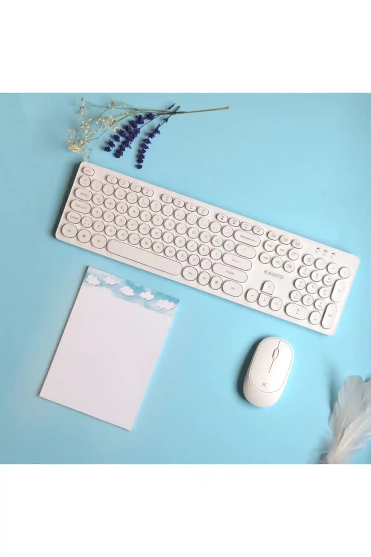 Kagito Retro Kablosuz Klavye ve Mouse Seti Beyaz Modern Tasarım ve Güvenilir Kullanım