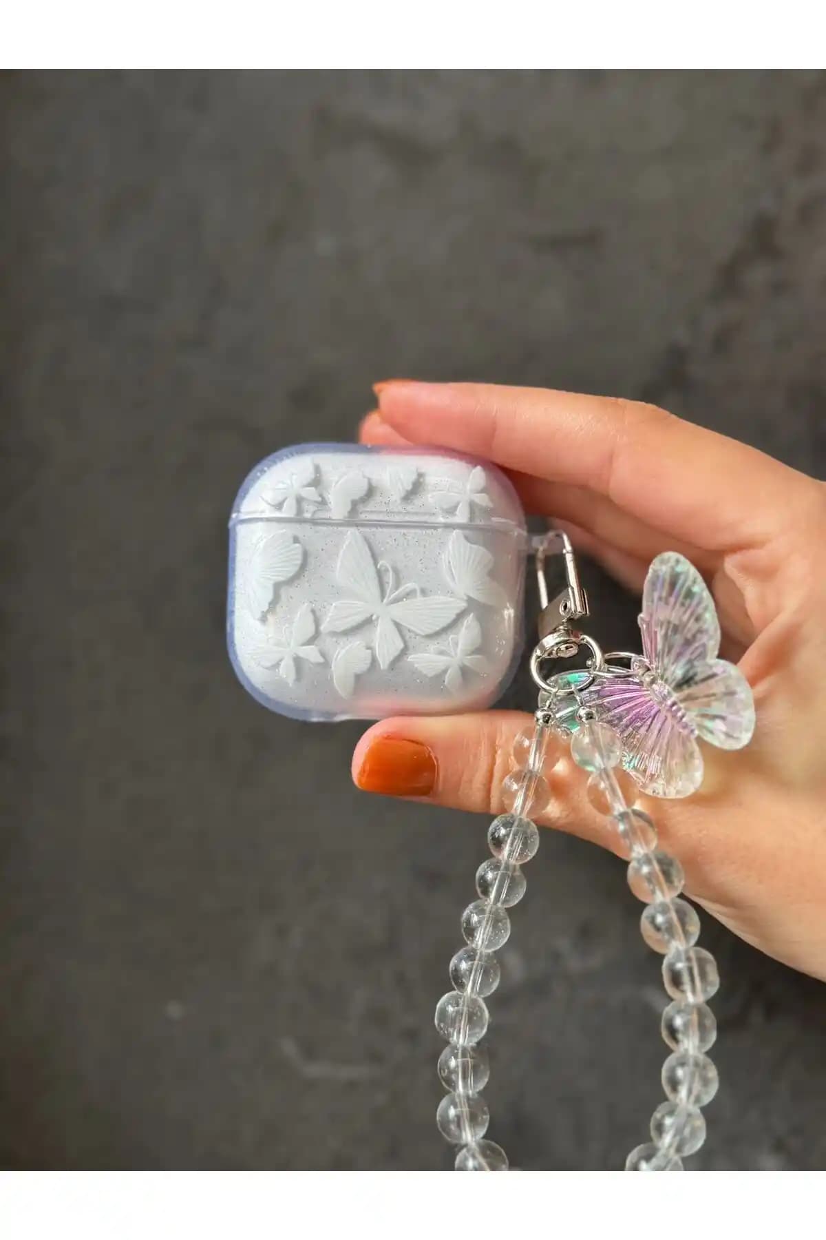 Daystar 4. Nesil Uyumlu Kelebek Baskılı Boncuklu Kulaklık Kılıfı Şık ve Koruyucu Tasarım