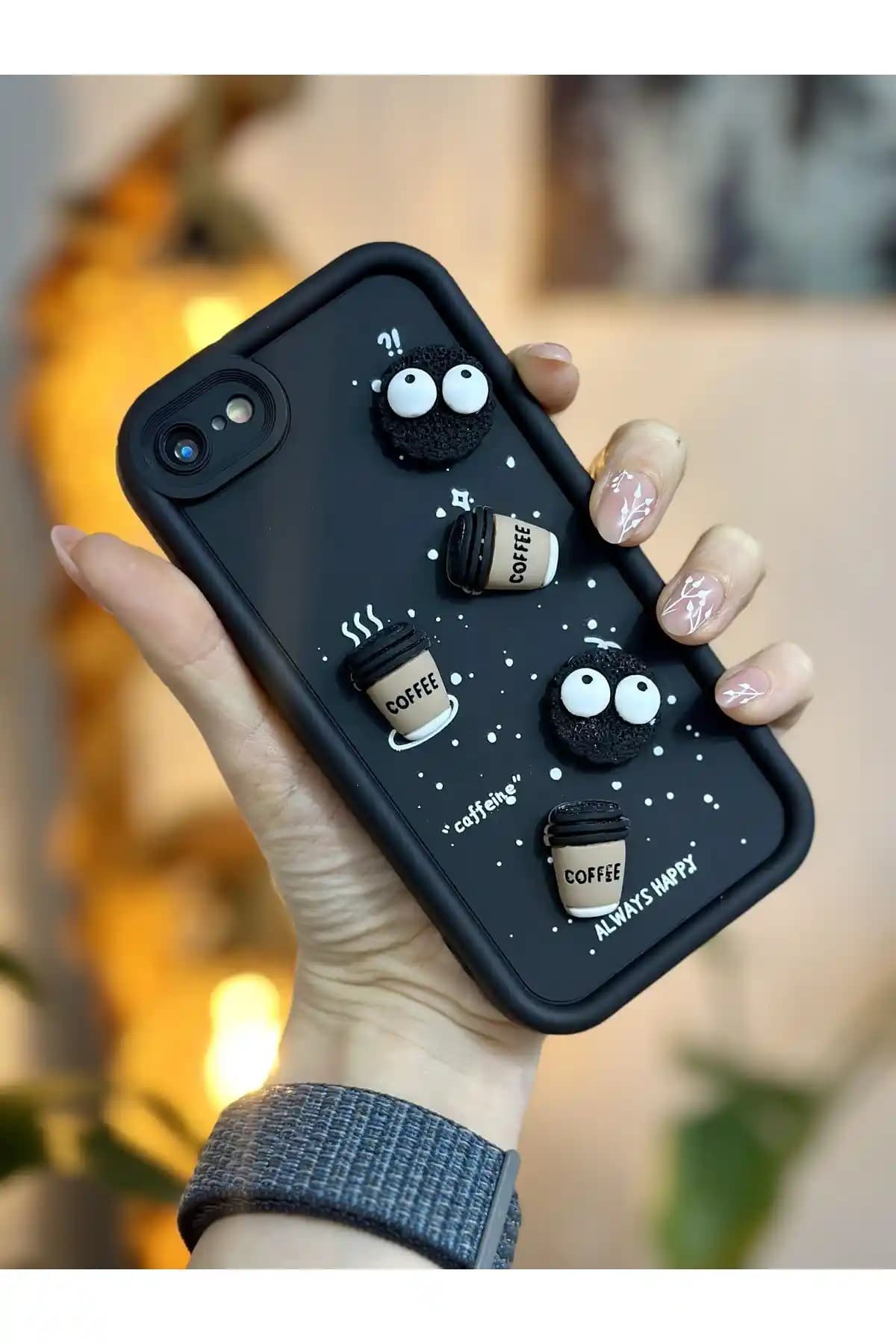 Go Aksesuar Siyah Coffee Kurabiye Tasarım Kılıfı iPhone 7 Plus ve 8 Plus için şık ve koruyucu kılıf