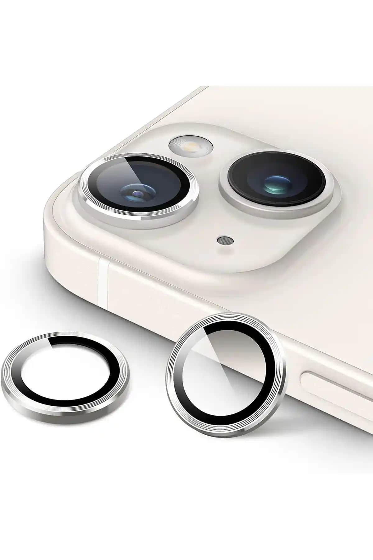 Powerfox iPhone 13 ve Mini için Temperli Cam Kamera Lens Koruyucu Seti Gümüş Renk