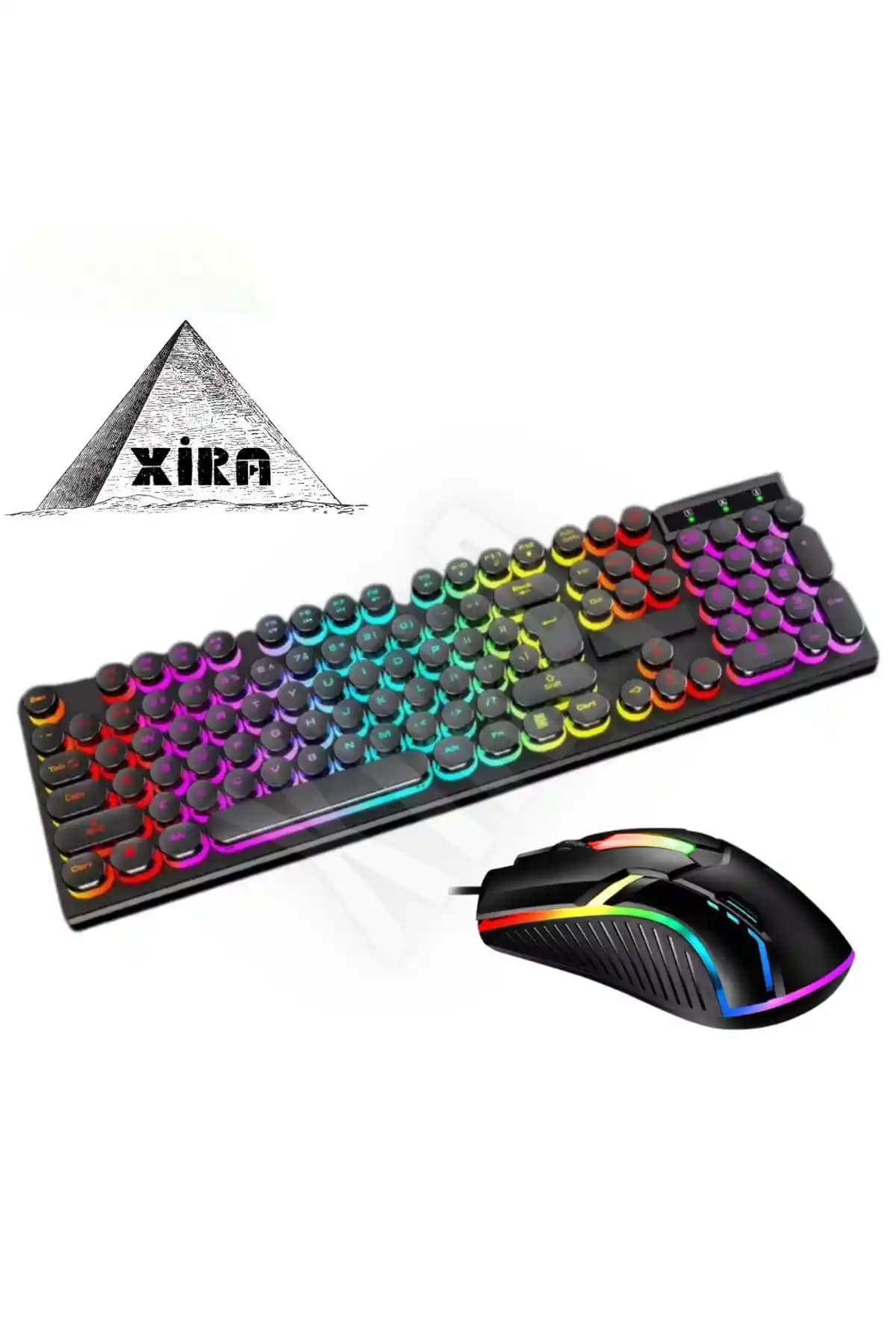 XİRA 2'si Bir Arada Işıklı Daktilo Klavye ve Mouse Seti Profesyonel Oyun ve Çalışma Kullanımı