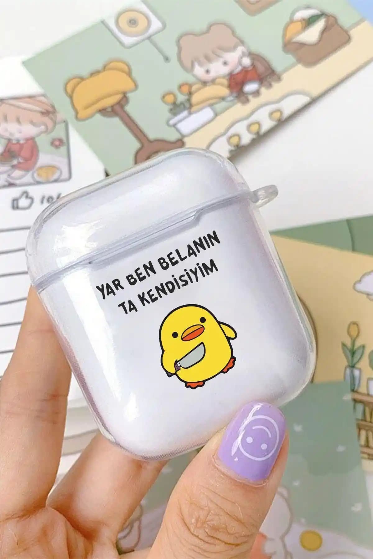 mooodcase Premium Silikonlu Katil Civciv Şeffaf Kulaklık Kılıfı AirPods 2. Nesil için dayanıklı ve şık tasarım