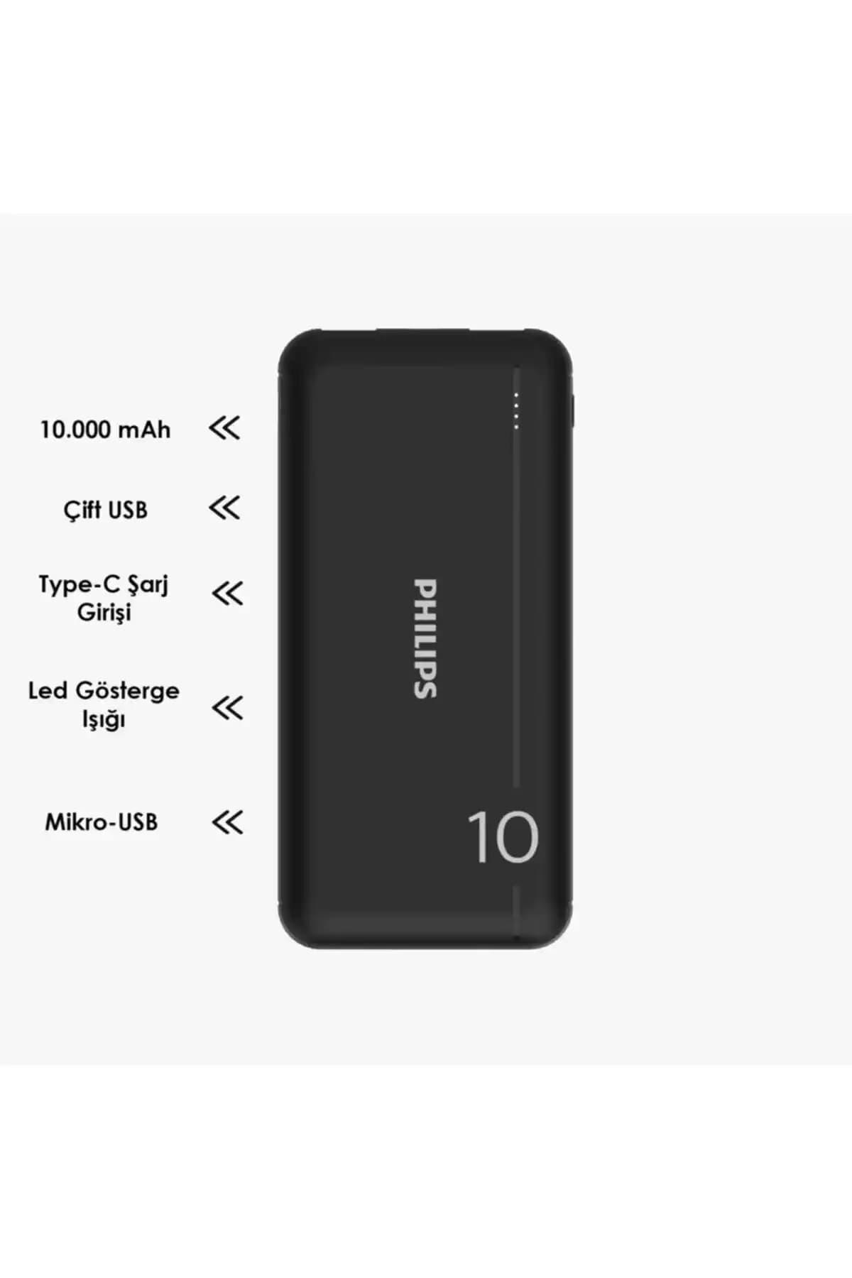 Philips DLP1810NB 10.000 mAh Taşınabilir Güç Bankası Güçlü ve Hafif Tasarımıyla Günlük Kullanıma Uygun