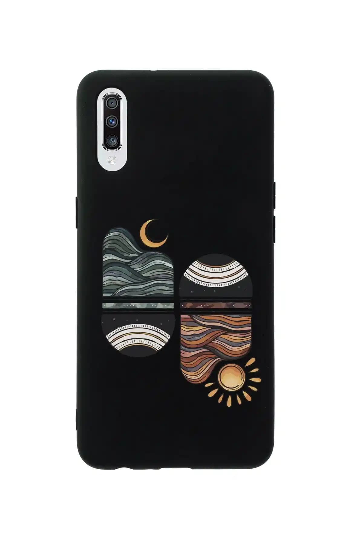 Samsung Galaxy A70 İçin Sunset Wave Premium Siyah Silikonlu Telefon Kılıfı