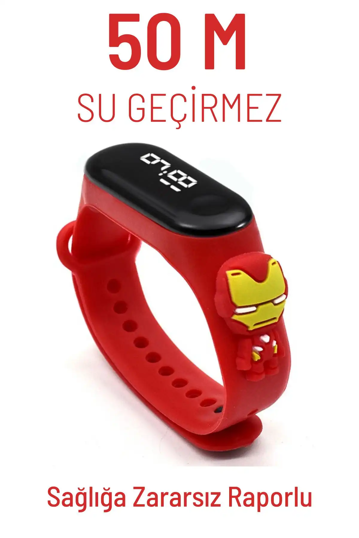 DZC KUZENLER AVM Iron Man Figürlü Su Geçirmez Çocuk Kol Saati (KIRMIZI)